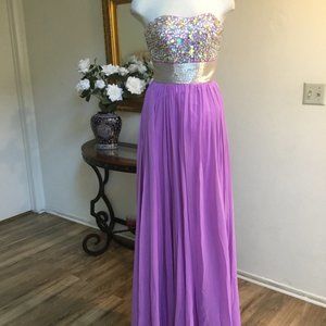 DANCING QUEEN Prom Strapless Maxi Long Dress Sequins Off Shoulder Lilac XS